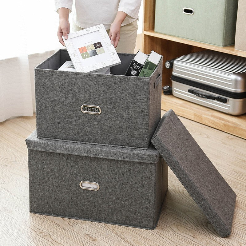 Large Collapsible Storage Bins with Lids Linen Fabric Foldable Storage Boxes Organizer Containers Baskets Cube with Cover for Home Bedroom Closet Office Nursery