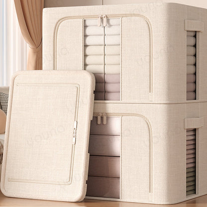 Storage Bin Organizer, Foldable Storage Box - Cotton Linen Fabric Clothing Boxes with Clear Window and Zipper, Closet Storage Organizer for Hat Bedroom Shelves