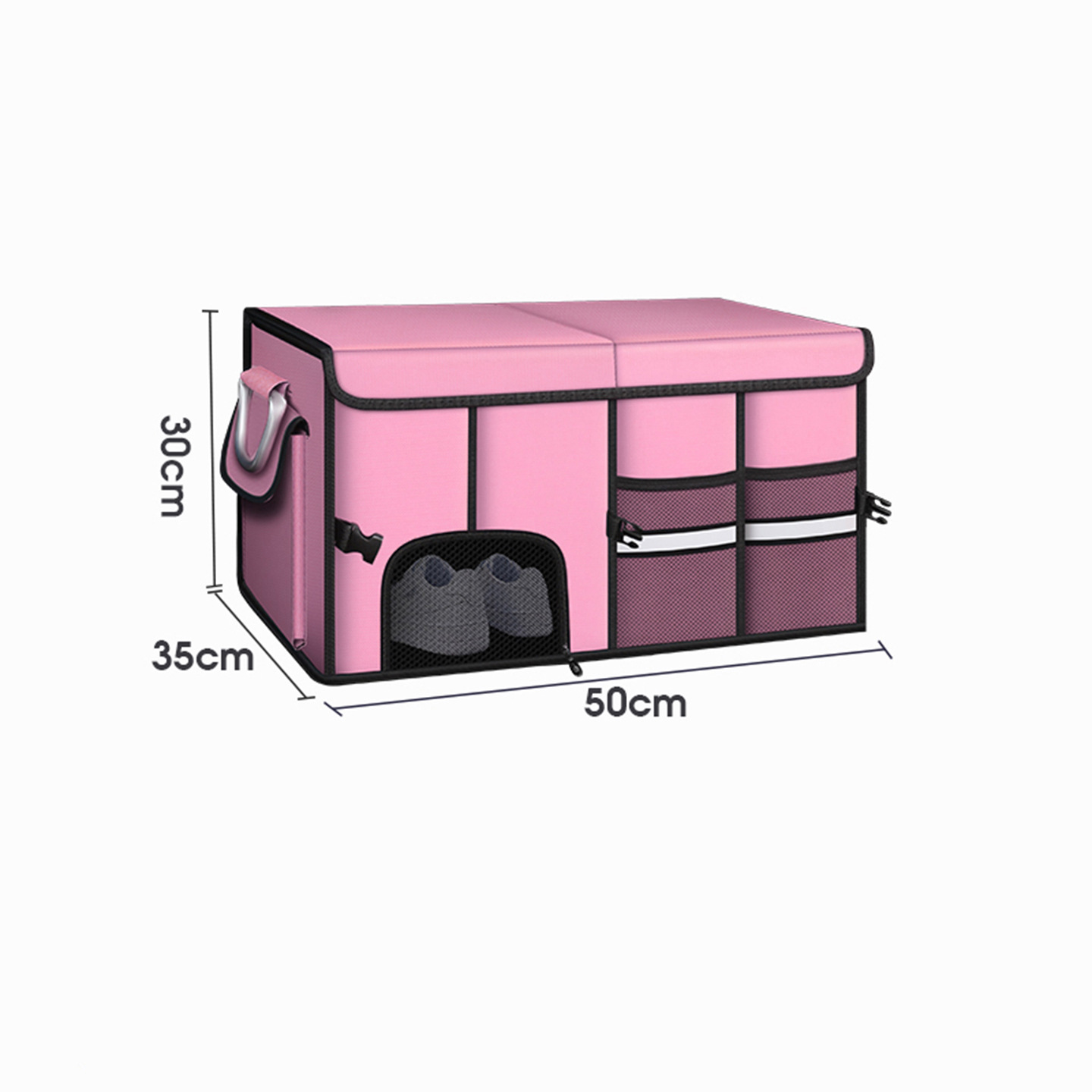 Car Trunk Organizer Basket with Lid - Collapsible Multi Compartment Vehicle Organizer - Multiple Pockets, Multi-purpose Travel Accessory - Anti-slip Leak-proof Fits any Car, SUV, Minivan