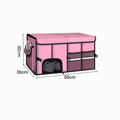 Car Trunk Organizer Basket with Lid - Collapsible Multi Compartment Vehicle Organizer - Multiple Pockets, Multi-purpose Travel Accessory - Anti-slip Leak-proof Fits any Car, SUV, Minivan