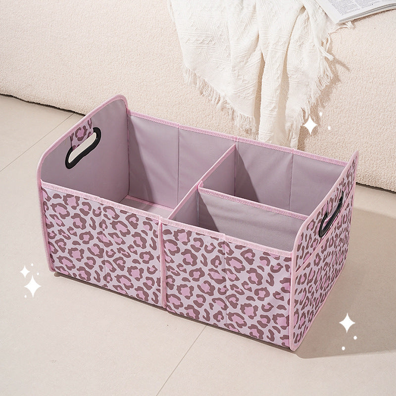 Car Trunk Organizer, Car Organizers and Storage Collapsible Multi Compartment Container Box, Adjustable Car Accessories for SUV Sedan Truck, Standard Size, Leopard print