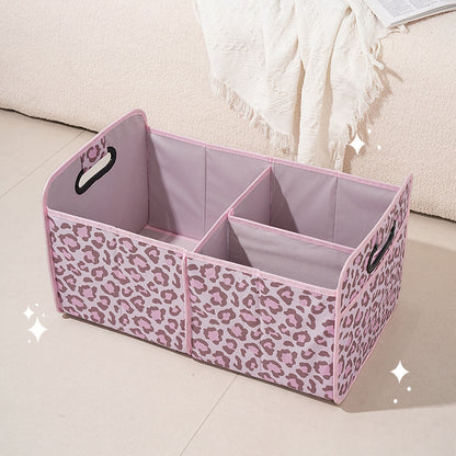 Car Trunk Organizer, Car Organizers and Storage Collapsible Multi Compartment Container Box, Adjustable Car Accessories for SUV Sedan Truck, Standard Size, Leopard print