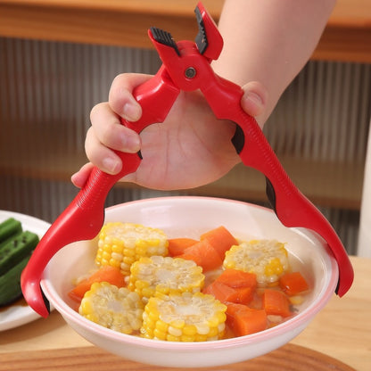 Heat-Resistant Hot Plate Grippers, Anti-Scald Plate & Bowl Holder Clip, Non-Slip Ergonomic Handle with Wave-Grip Silicone, Built-in Bottle Opener, Safe for Oven, Microwave, Air Fryer