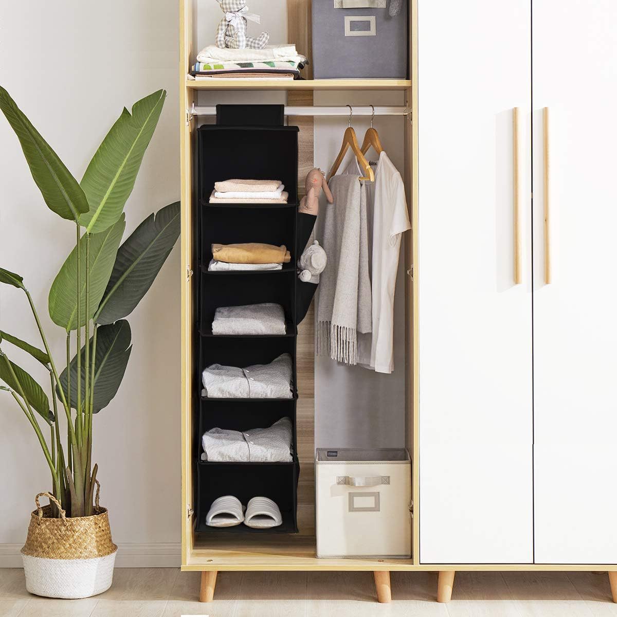 Hanging Closet Organizer, Hanging Storage Shelves, Space-Saving and Foldable