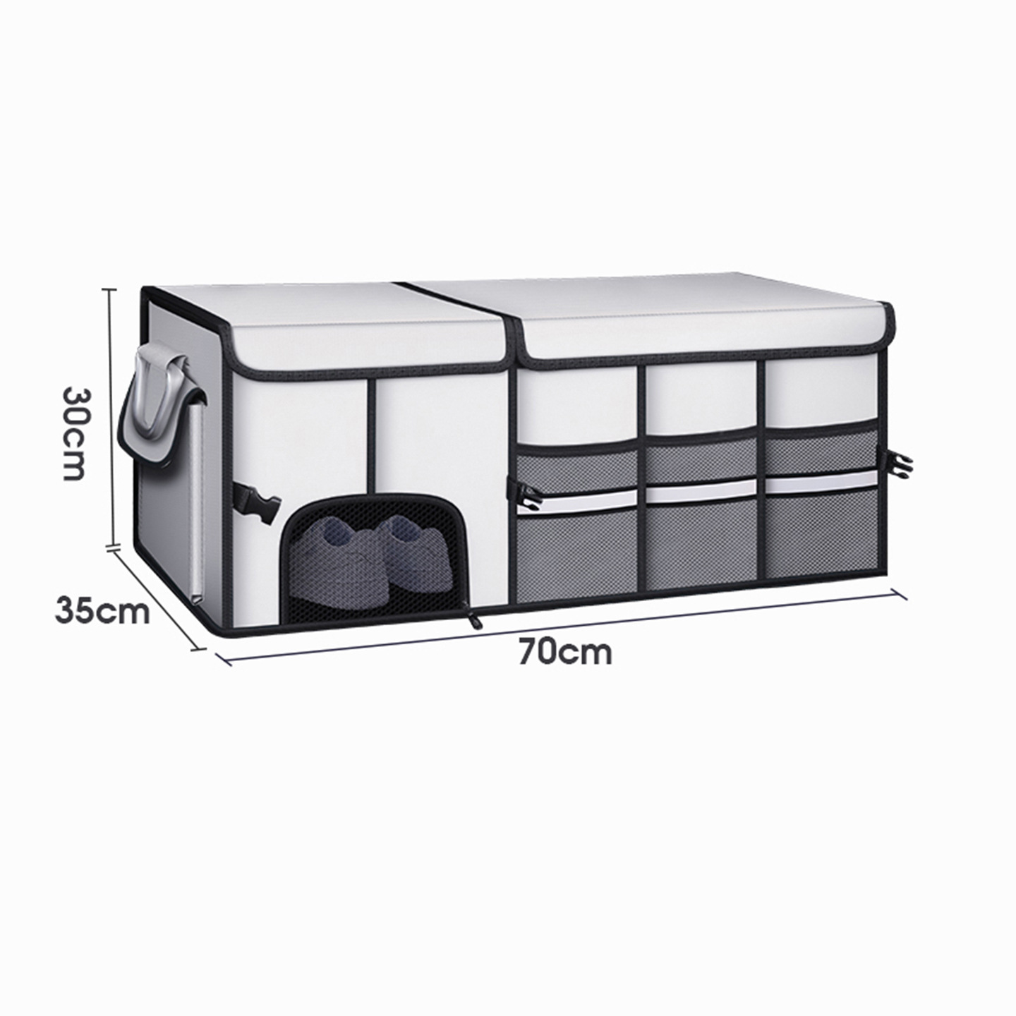Car Trunk Organizer Basket with Lid - Collapsible Multi Compartment Vehicle Organizer - Multiple Pockets, Multi-purpose Travel Accessory - Anti-slip Leak-proof Fits any Car, SUV, Minivan