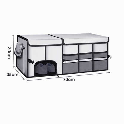 Car Trunk Organizer Basket with Lid - Collapsible Multi Compartment Vehicle Organizer - Multiple Pockets, Multi-purpose Travel Accessory - Anti-slip Leak-proof Fits any Car, SUV, Minivan