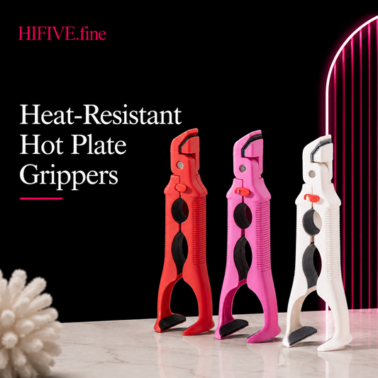 Heat-Resistant Hot Plate Grippers, Anti-Scald Plate & Bowl Holder Clip, Non-Slip Ergonomic Handle with Wave-Grip Silicone, Built-in Bottle Opener, Safe for Oven, Microwave, Air Fryer