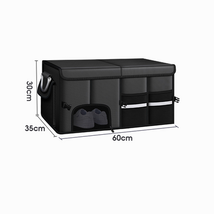 Car Trunk Organizer Basket with Lid - Collapsible Multi Compartment Vehicle Organizer - Multiple Pockets, Multi-purpose Travel Accessory - Anti-slip Leak-proof Fits any Car, SUV, Minivan