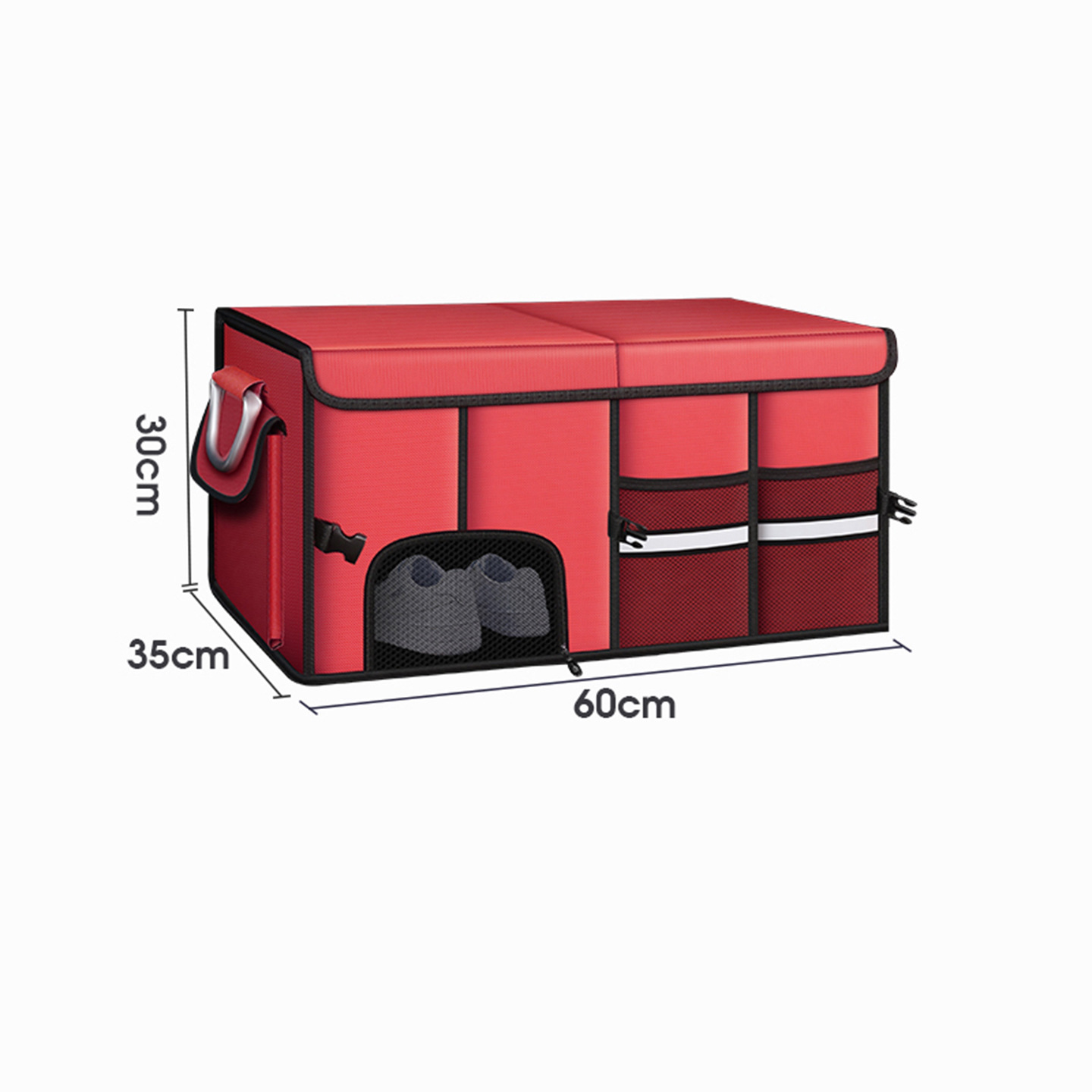 Car Trunk Organizer Basket with Lid - Collapsible Multi Compartment Vehicle Organizer - Multiple Pockets, Multi-purpose Travel Accessory - Anti-slip Leak-proof Fits any Car, SUV, Minivan