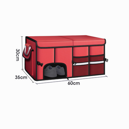 Car Trunk Organizer Basket with Lid - Collapsible Multi Compartment Vehicle Organizer - Multiple Pockets, Multi-purpose Travel Accessory - Anti-slip Leak-proof Fits any Car, SUV, Minivan
