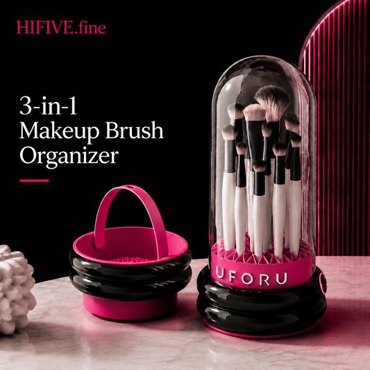 Makeup Brush OrganizerMakeup Brush Organizer with Dustproof Lid, 3-in-1 Brush Holder for Storage Cleaning & Drying, Upside Down Drying Rack with Cleaning Texture, Detachable Cosmetic Brush Storage Box for Vanity
