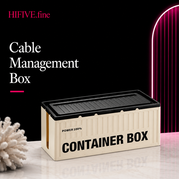 Cable Management Box for Power Strips, Industrial Style Cord Organizer Box with Ventilated Design & Cable Outlets, Desktop Cable Storage Solution for Office Home TV Desk Organization