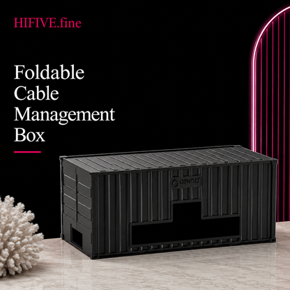 Foldable Cable Management Box, Collapsible Cord Organizer for Power Strips and Chargers, Desktop Cable Storage Solution with 4-Side Cable Openings for Office Home Desk Organization