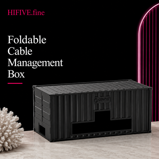 Foldable Cable Management Box, Collapsible Cord Organizer for Power Strips and Chargers, Desktop Cable Storage Solution with 4-Side Cable Openings for Office Home Desk Organization