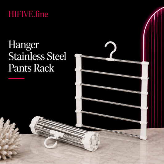 6 Layers Trouser Hanger – Stainless Steel Pants Rack, Foldable Ladder Clothes Organizer, Space-Saving Wardrobe Hanger for Pants, Jeans & Trousers Storage
