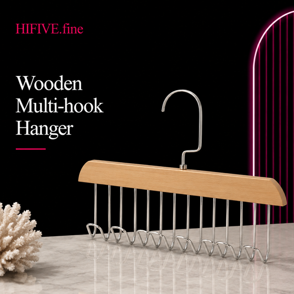 Wooden Clothes Hanger, Non-Slip Storage Hangers, Multi Hook Coat Rack, 360 Degree Hangers with 8 Hooks Space Saving, Hangers for Belt,Ties,Scarfs,Bra Clothing Storage Organizer