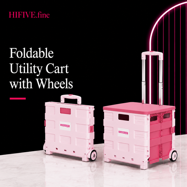 Foldable Utility Cart with Lid 45L/65L Folding Portable Rolling Crate Handcart Heavy Duty Collapsible Basket with Telescoping Handle, 4 Rotate Wheels for Office Shopping Camping Travel Moving