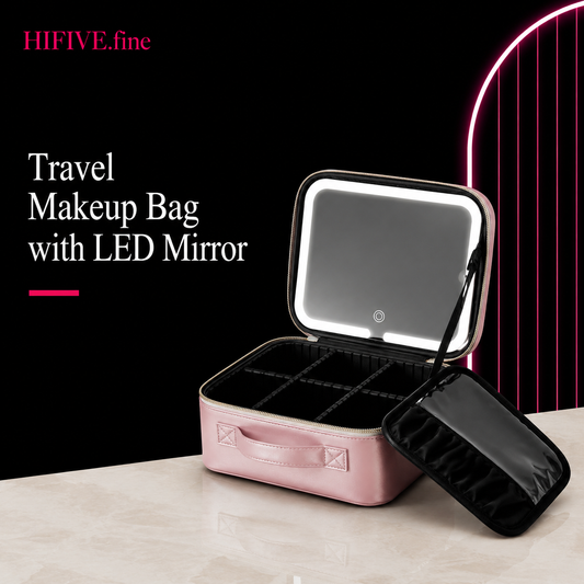 Makeup Case, Train Case with Detachable Lighted Mirror, Travel Makeup Bag Portable Beauty Case for Women, Professional Cosmetic Artist Bag with Adjustable Dividers Makeup Brush Storage