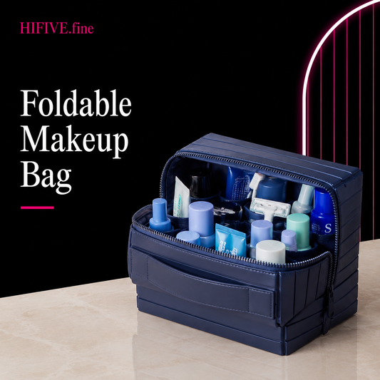Foldable Makeup Bag, Water Proof Makeup Organizer, Large Capacity Travel Size Toiletries with Zip Closure Instantly Lays Flat Cosmetic Case for Women Toiletries Organizer