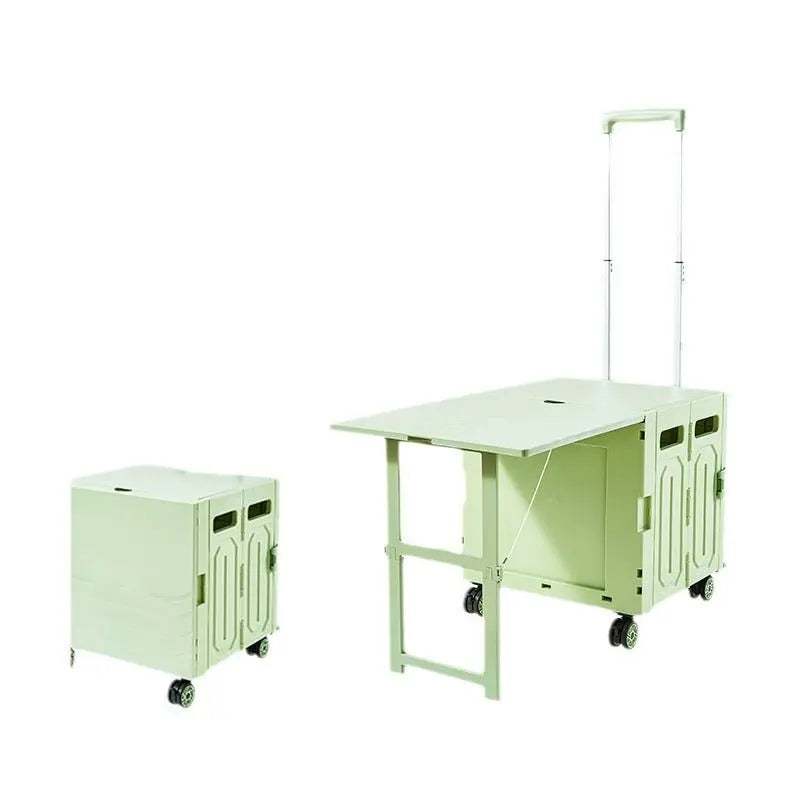  Foldable, Multi-functional Utility Cart with Lid and Extendable Tabletop — A Portable, Wheeled Storage Bin featuring a Telescopic Handle and Four 360-Degree Swivel Wheels; Ideal for Office Use, Shopping, Camping, Travel, and Parcel Handling.