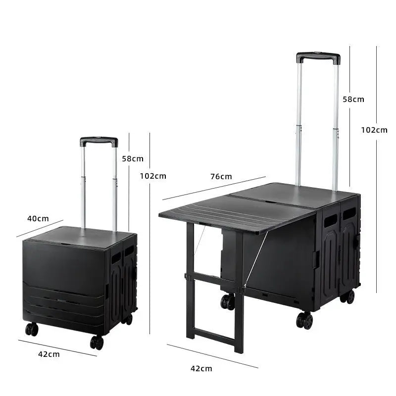  Foldable, Multi-functional Utility Cart with Lid and Extendable Tabletop — A Portable, Wheeled Storage Bin featuring a Telescopic Handle and Four 360-Degree Swivel Wheels; Ideal for Office Use, Shopping, Camping, Travel, and Parcel Handling.