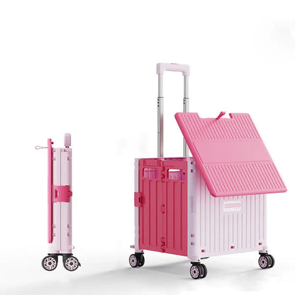  Foldable Utility Cart with Lid 45L/65L Folding Portable Rolling Crate Handcart Heavy Duty Collapsible Basket with Telescoping Handle, 4 Rotate Wheels for Office Shopping Camping Travel Moving