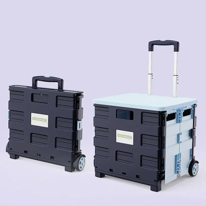  Foldable Utility Cart with Lid 45L/65L Folding Portable Rolling Crate Handcart Heavy Duty Collapsible Basket with Telescoping Handle, 4 Rotate Wheels for Office Shopping Camping Travel Moving