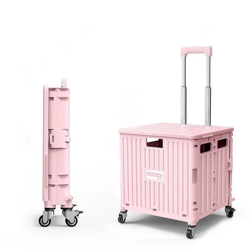  Foldable Utility Cart with Lid 45L/65L Folding Portable Rolling Crate Handcart Heavy Duty Collapsible Basket with Telescoping Handle, 4 Rotate Wheels for Office Shopping Camping Travel Moving