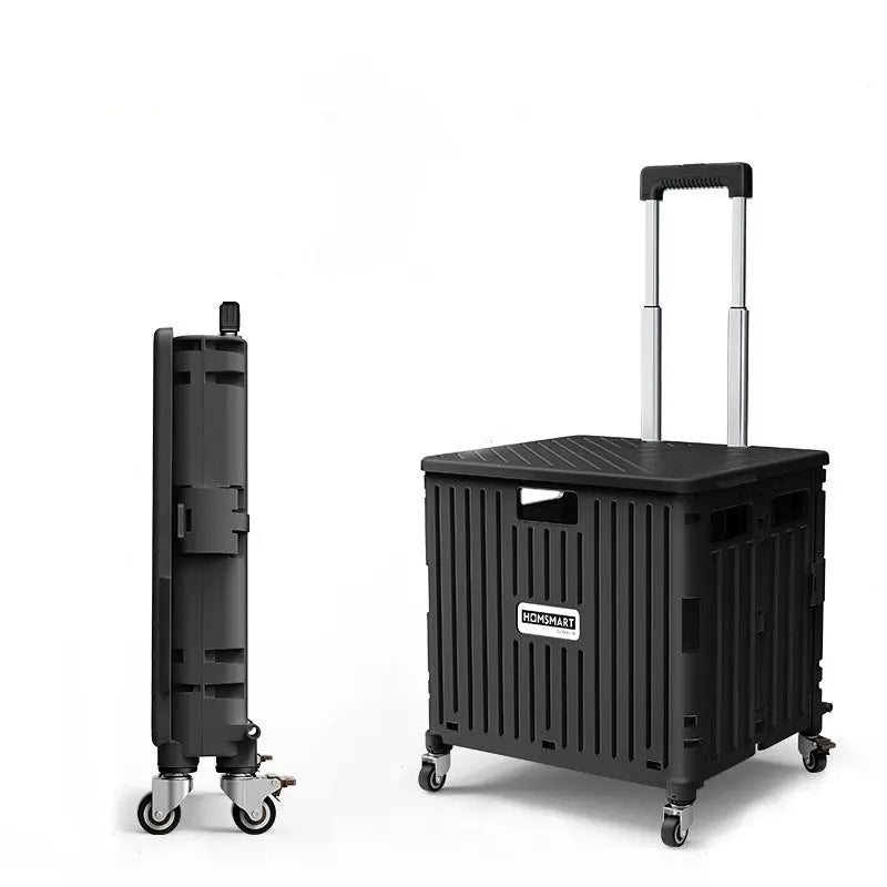  Foldable Utility Cart with Lid 45L/65L Folding Portable Rolling Crate Handcart Heavy Duty Collapsible Basket with Telescoping Handle, 4 Rotate Wheels for Office Shopping Camping Travel Moving