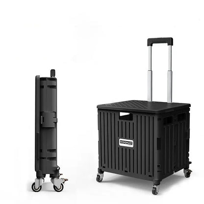  Foldable Utility Cart with Lid 45L/65L Folding Portable Rolling Crate Handcart Heavy Duty Collapsible Basket with Telescoping Handle, 4 Rotate Wheels for Office Shopping Camping Travel Moving