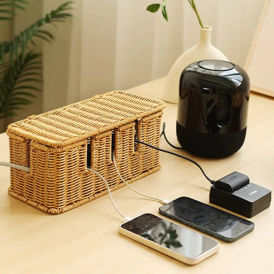 Handmade Cable Management Box Brown for Stylish Desk Organization