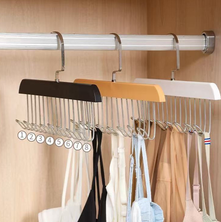 Wooden Clothes Hanger, Non-Slip Storage Hangers, Multi Hook Coat Rack, 360 Degree Hangers with 8 Hooks Space Saving, Hangers for Belt,Ties,Scarfs,Bra Clothing Storage Organizer
