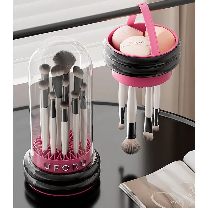 Makeup Brush Organizer with Dust Cover for Vanity and Travel