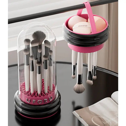Makeup Brush Organizer with Dust Cover for Vanity and Travel