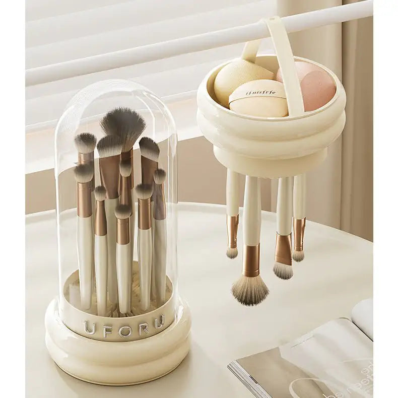 Makeup Brush Organizer with Dust Cover for Vanity and Travel