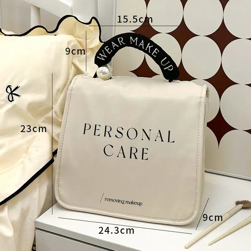 Pearl-Embellished Handheld & Hanging Toiletry Bag for Travel and Daily Use