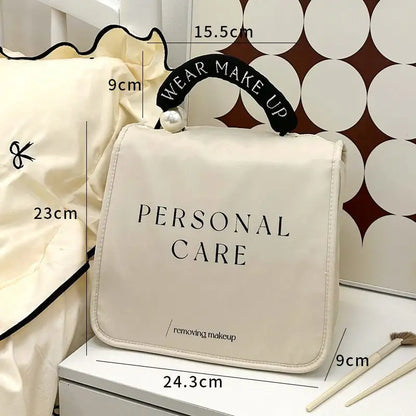 Pearl-Embellished Handheld & Hanging Toiletry Bag for Travel and Daily Use
