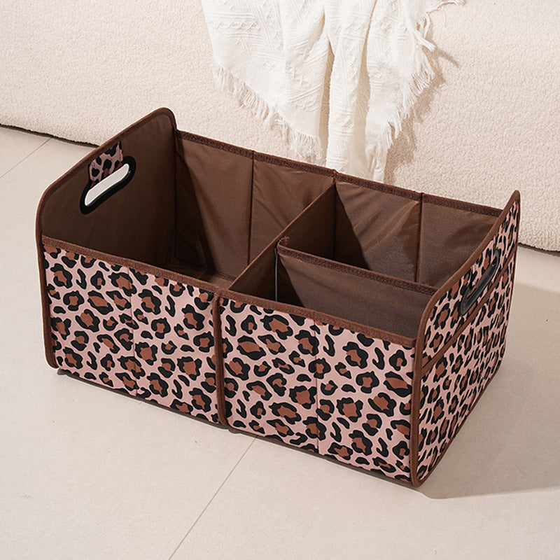 Car Trunk Organizer, Car Organizers and Storage Collapsible Multi Compartment Container Box, Adjustable Car Accessories for SUV Sedan Truck, Standard Size, Leopard print