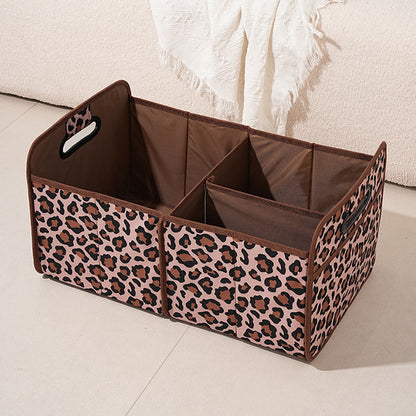 Car Trunk Organizer, Car Organizers and Storage Collapsible Multi Compartment Container Box, Adjustable Car Accessories for SUV Sedan Truck, Standard Size, Leopard print