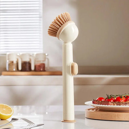  Soap Dispensing Dish Brush with Handle, Kitchen Scrub Brush for Dishes Pots Pans Sink Cleaning
