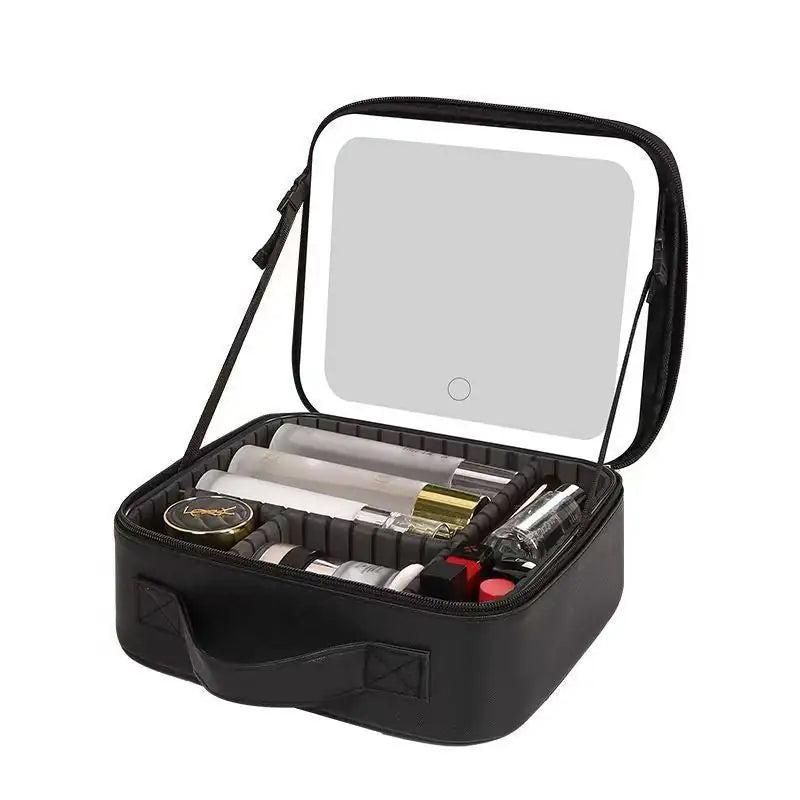 Travel Makeup Bag with LED Mirror for Women on the Go