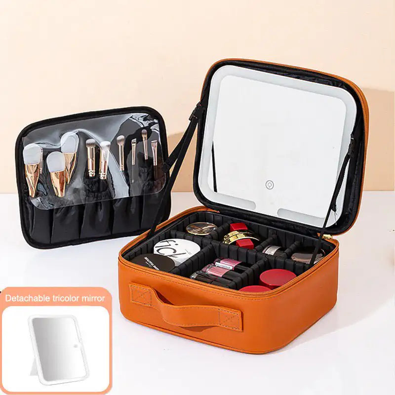 Travel Makeup Bag with LED Mirror for Women on the Go