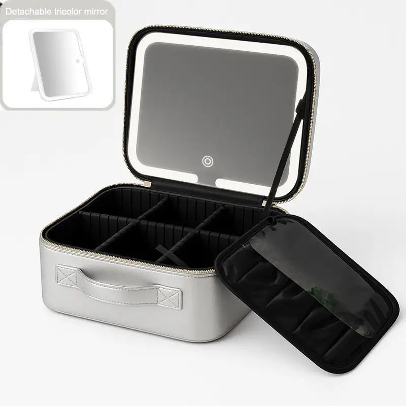 Travel Makeup Bag with LED Mirror for Women on the Go