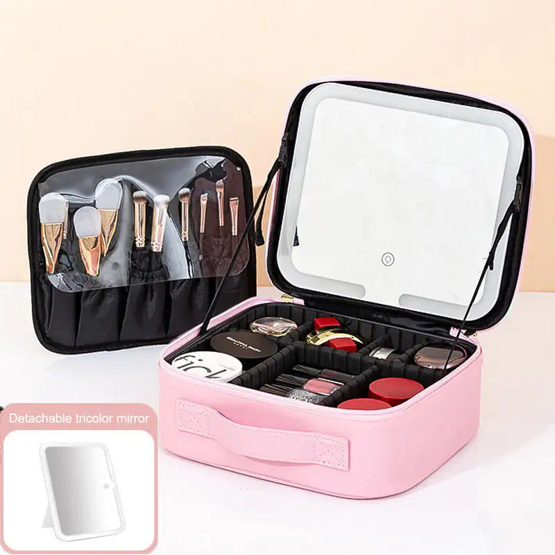 Travel Makeup Bag with LED Mirror for Women on the Go