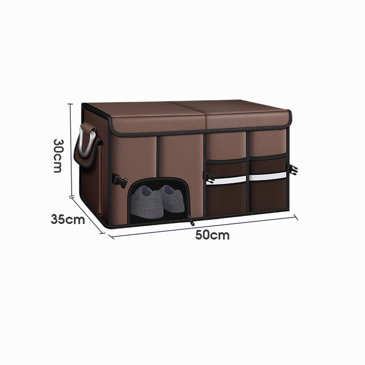Car Trunk Organizer Basket with Lid - Collapsible Multi Compartment Vehicle Organizer - Multiple Pockets, Multi-purpose Travel Accessory - Anti-slip Leak-proof Fits any Car, SUV, Minivan