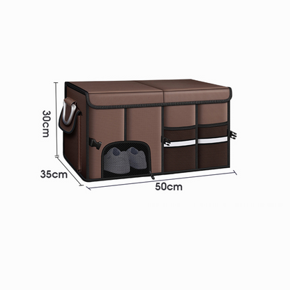 Car Trunk Organizer Basket with Lid - Collapsible Multi Compartment Vehicle Organizer - Multiple Pockets, Multi-purpose Travel Accessory - Anti-slip Leak-proof Fits any Car, SUV, Minivan