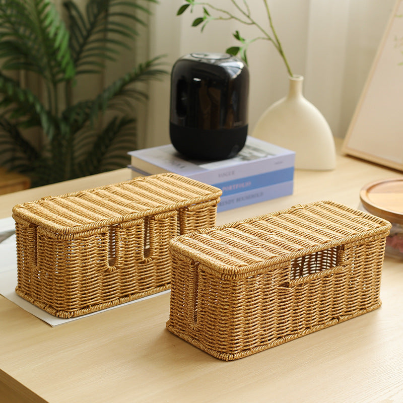 Handmade Cable Management Box Brown for Stylish Desk Organization