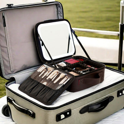 Travel Makeup Bag with LED Mirror for Women on the Go