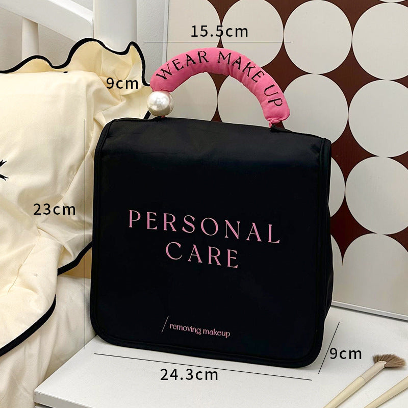 Pearl-Embellished Handheld & Hanging Toiletry Bag for Travel and Daily Use
