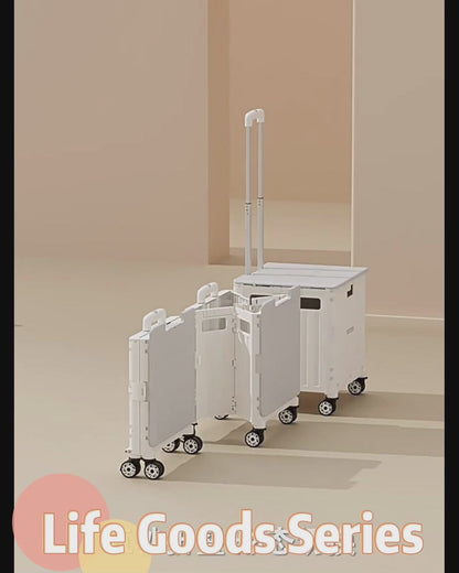 Foldable Utility Cart with Lid 45L/65L Folding Portable Rolling Crate Handcart Heavy Duty Collapsible Basket with Telescoping Handle, 4 Rotate Wheels for Office Shopping Camping Travel Moving